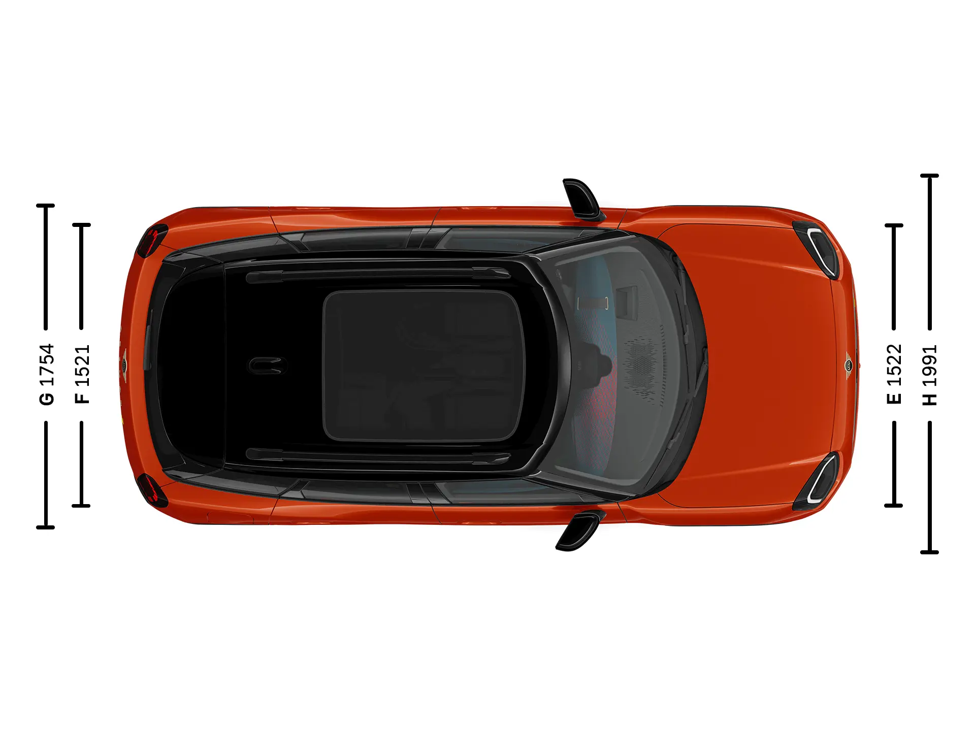 MINI Aceman Electric – Abmessungen Exterieur Ansicht von oben