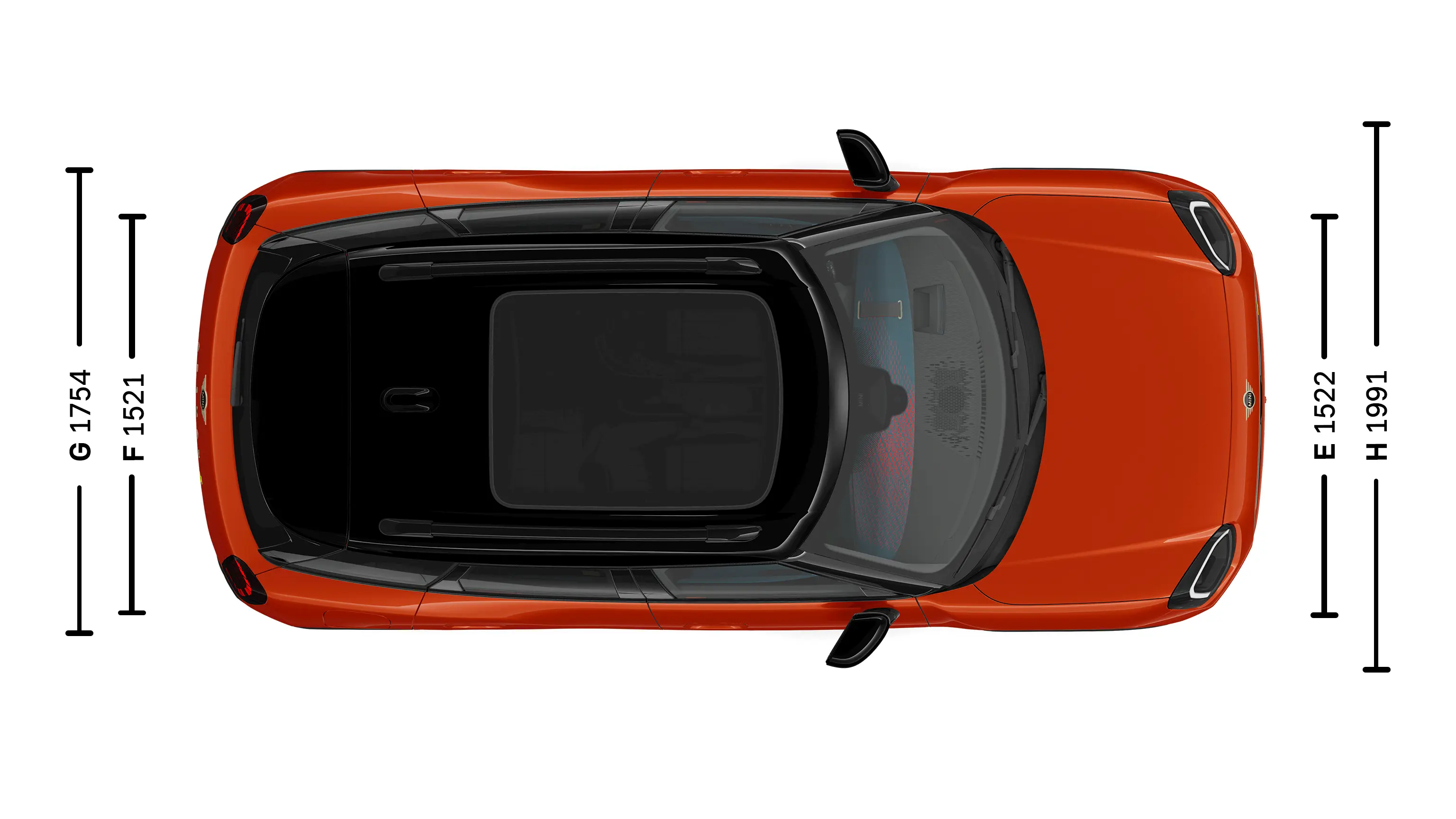 MINI Aceman Electric – Abmessungen Exterieur Ansicht von oben