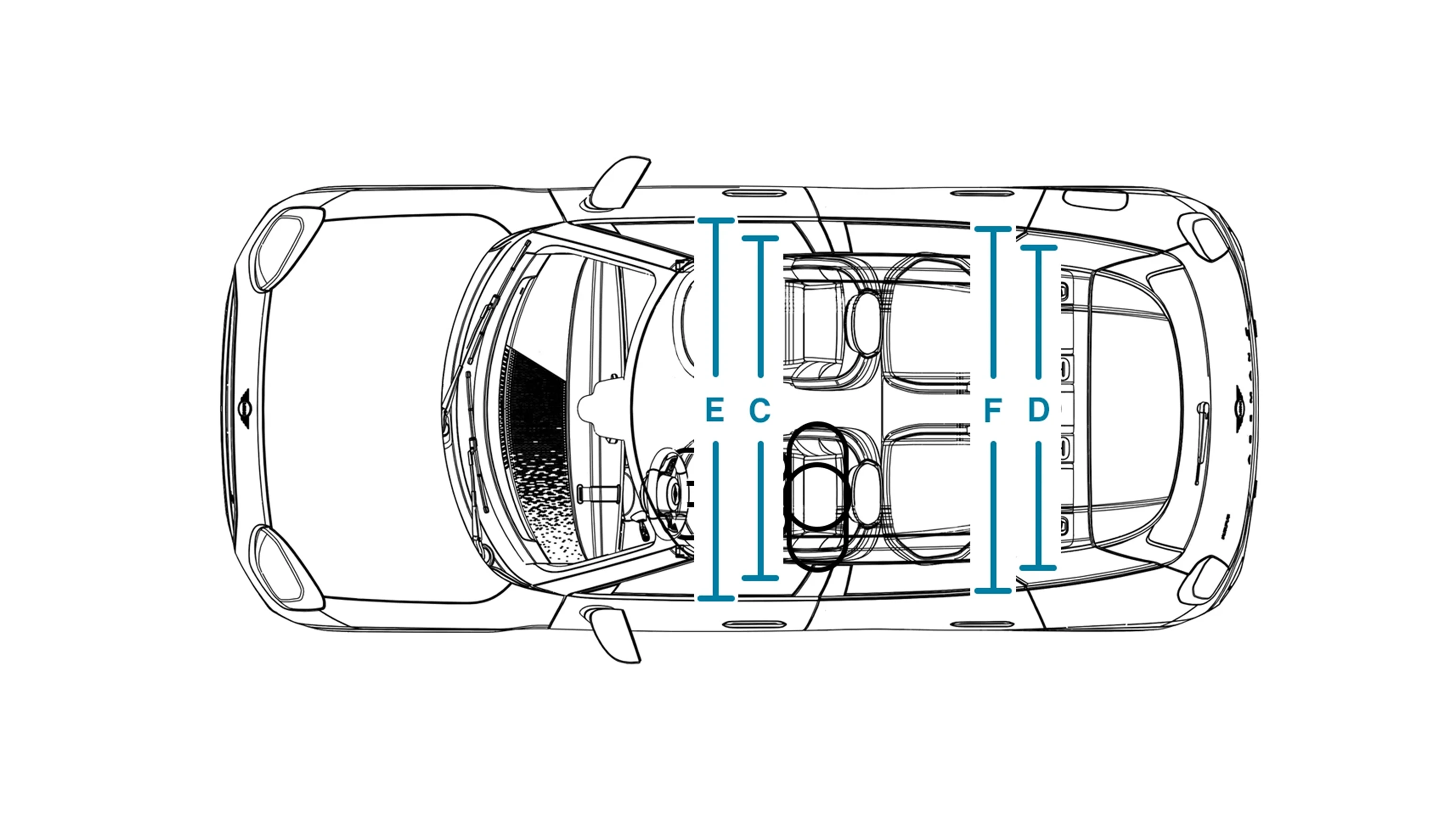 MINI Aceman Electric – Abmessungen Interieur Ansicht von oben