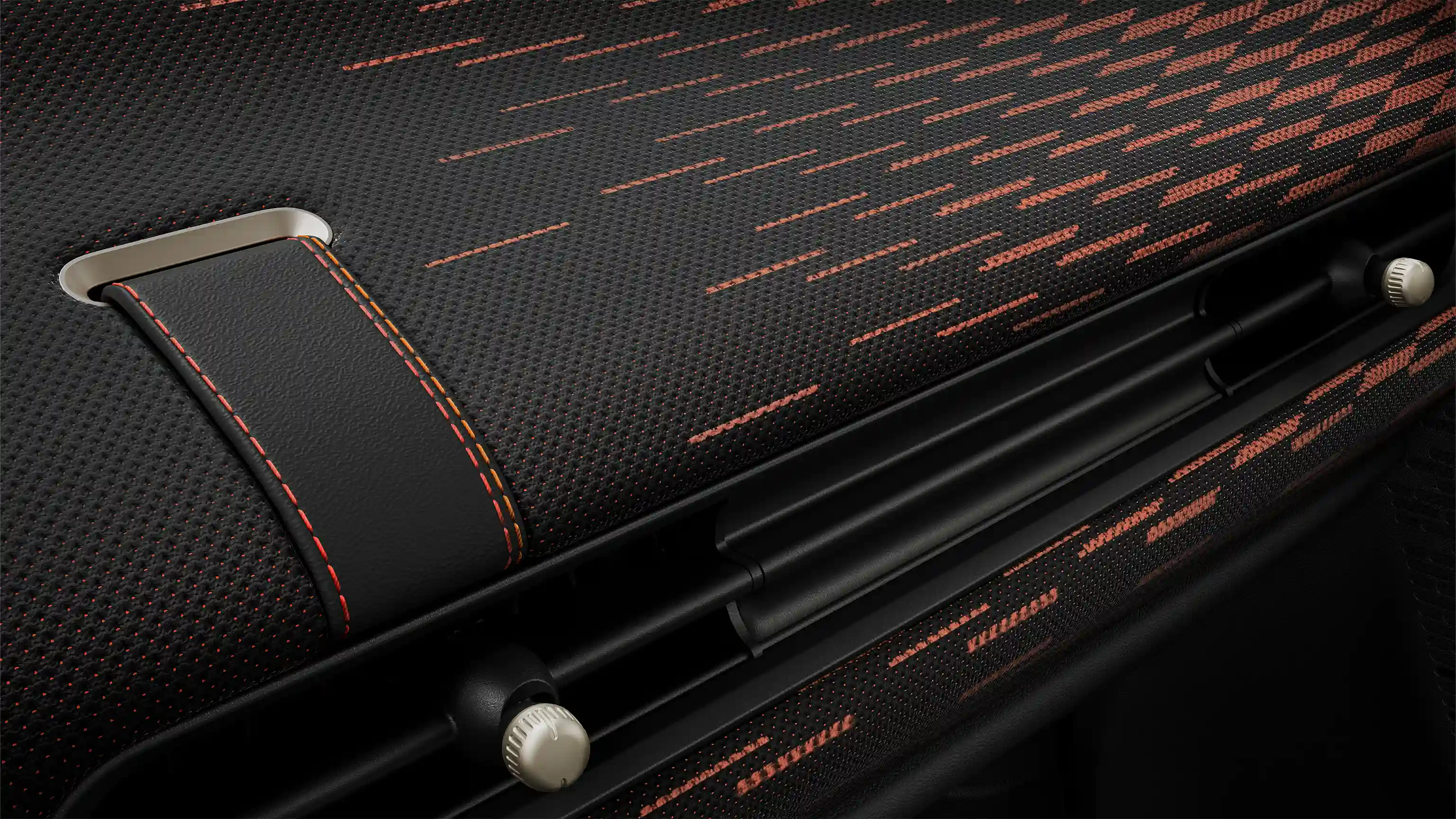 Ansicht des Armaturenbretts im MINI Cooper John Cooper Works Trim in Rot und Schwarz