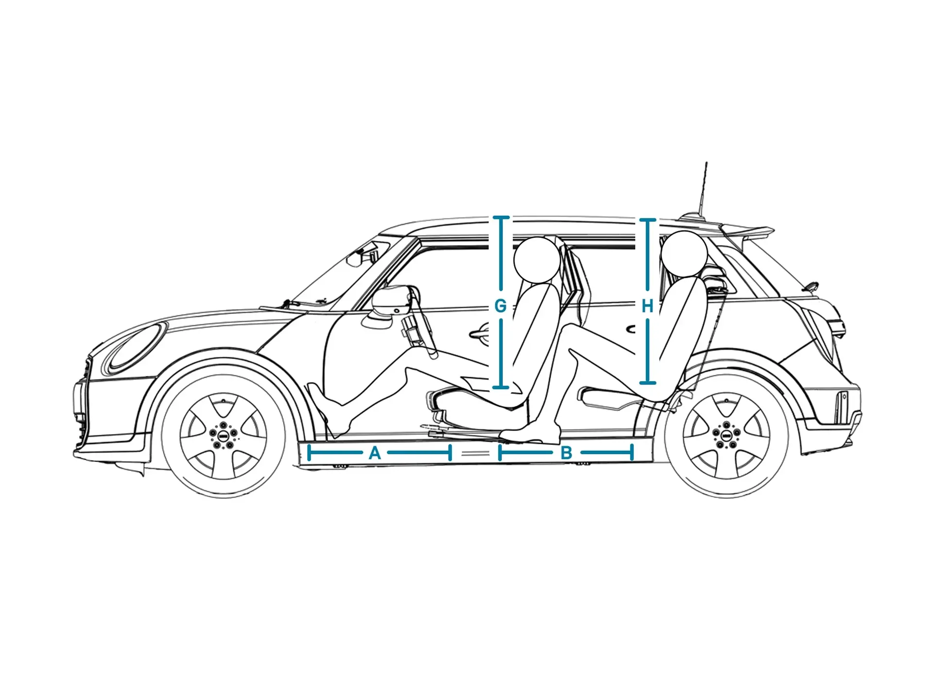 MINI Cooper 5-Türer – Abmessungen Interieur Ansicht von der Seite
