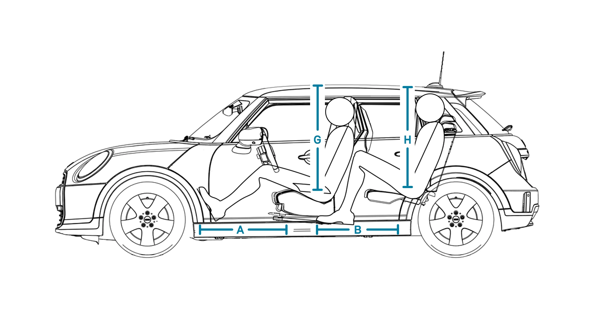 MINI Cooper 5-Türer – Abmessungen Interieur Ansicht von der Seite