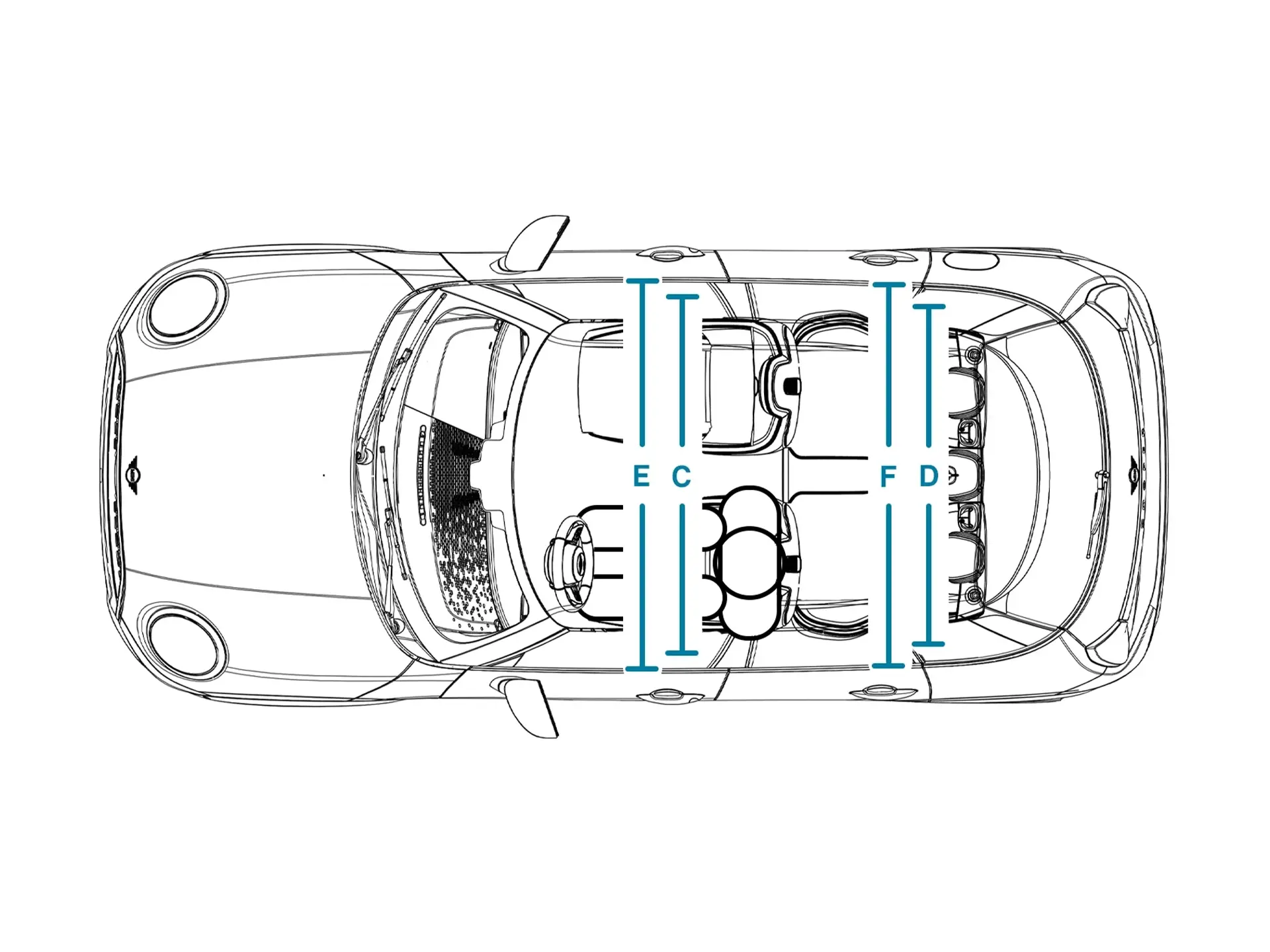 MINI Cooper 5-Türer – Abmessungen Interieur Ansicht von oben