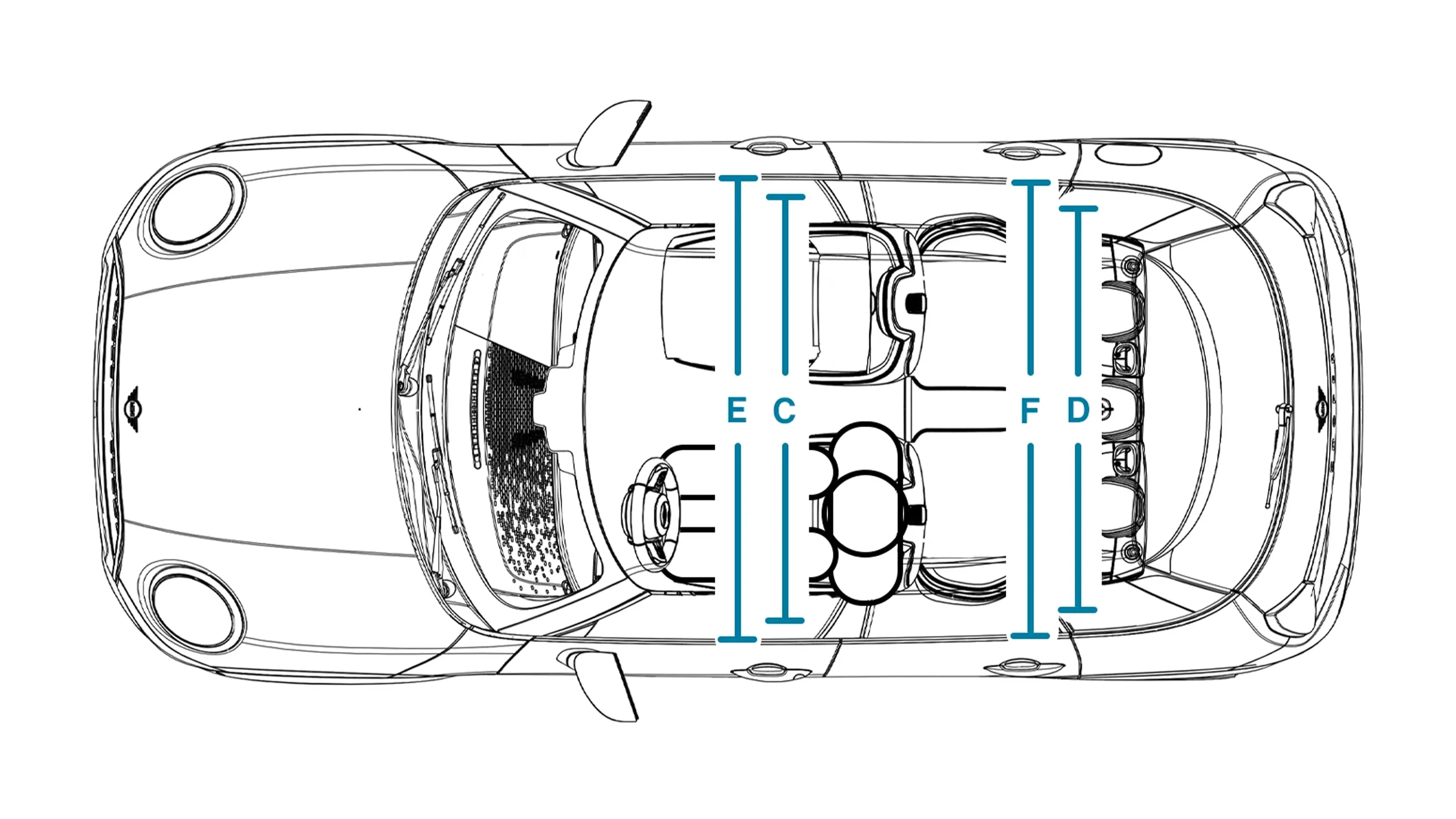 MINI Cooper 5-Türer – Abmessungen Interieur Ansicht von oben