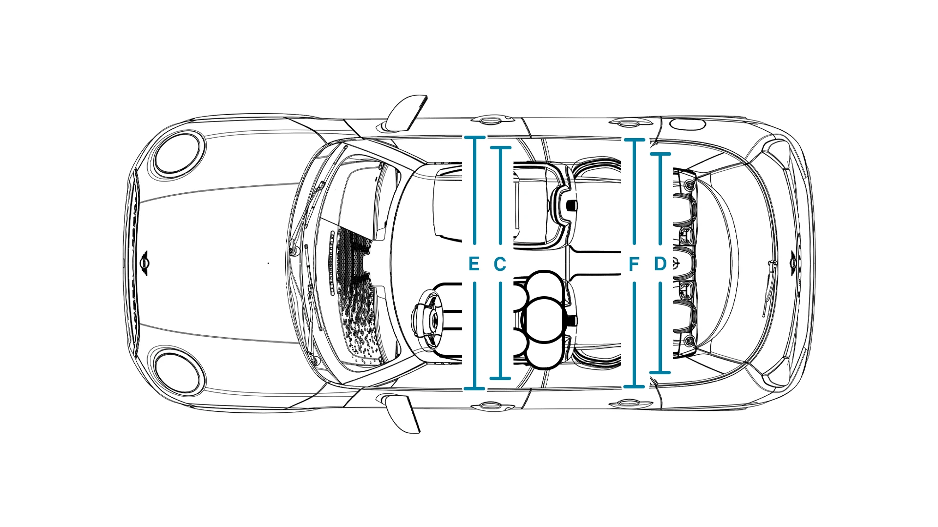 MINI Cooper 5-Türer – Abmessungen Interieur Ansicht von oben