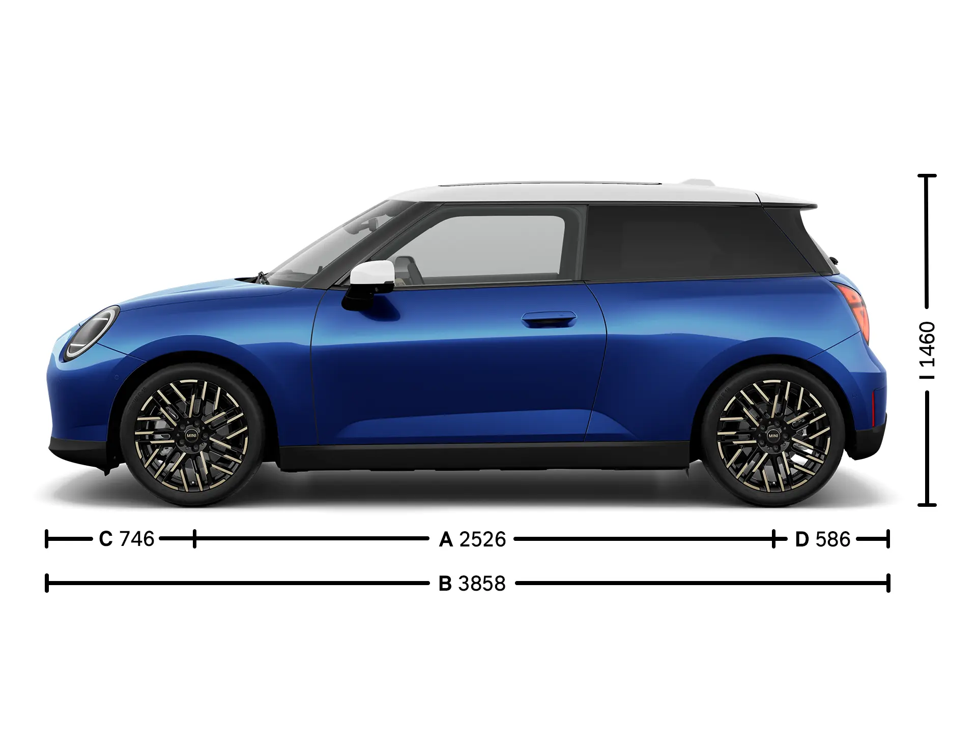 MINI Cooper Electric – Abmessungen Exterieur Ansicht von der Seite