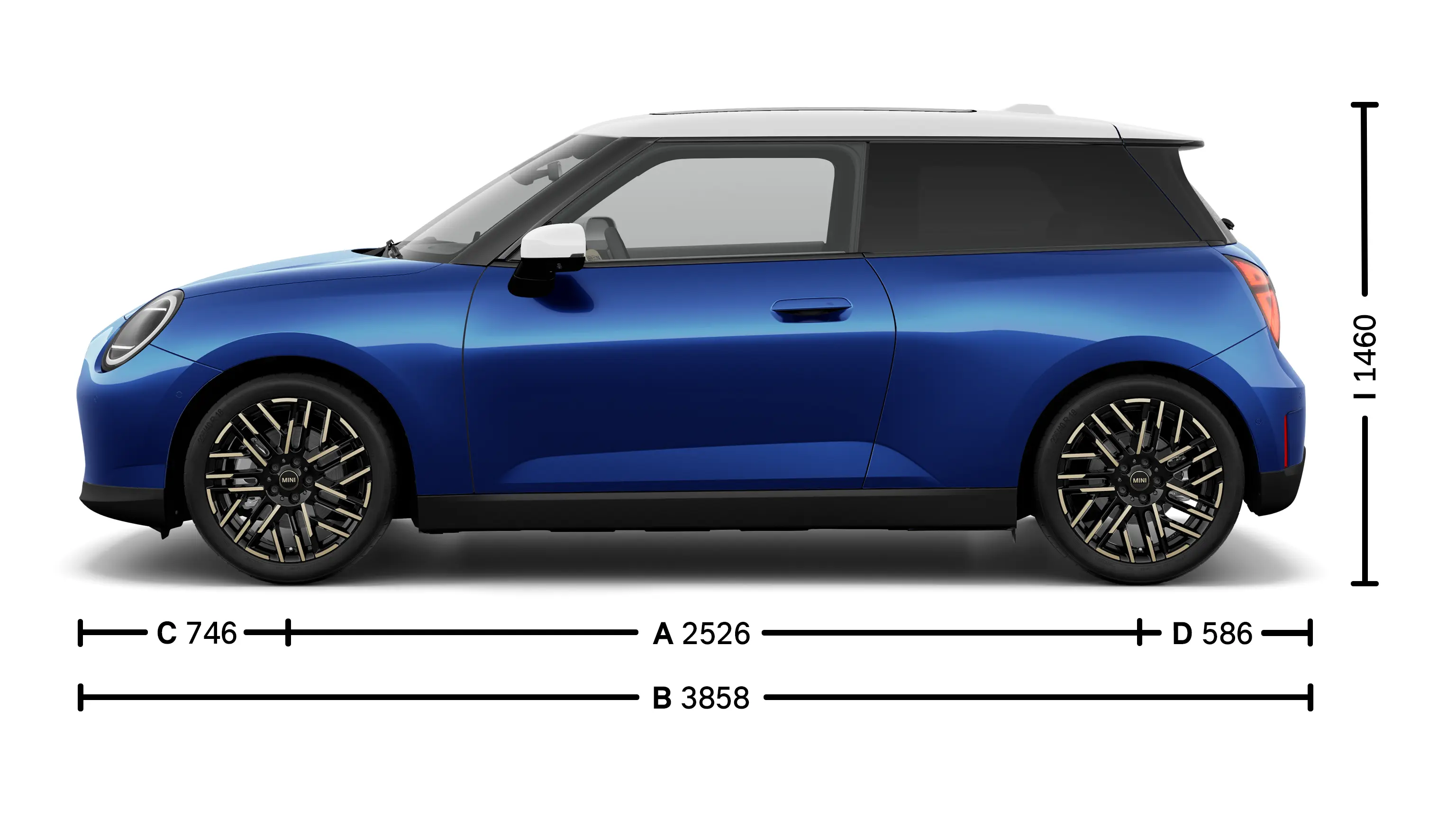MINI Cooper Electric – Abmessungen Exterieur Ansicht von der Seite
