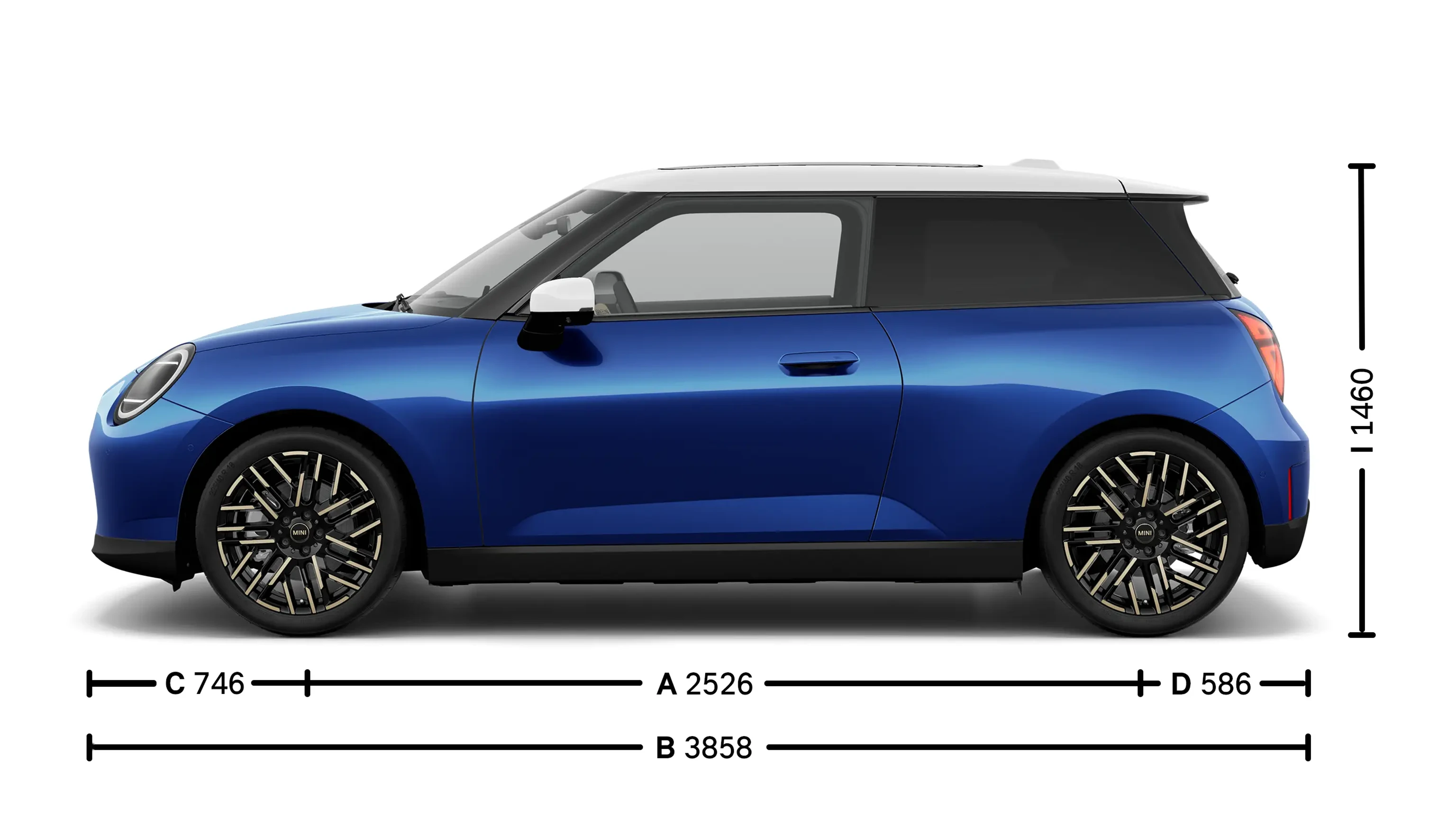 MINI Cooper Electric – Abmessungen Exterieur Ansicht von der Seite