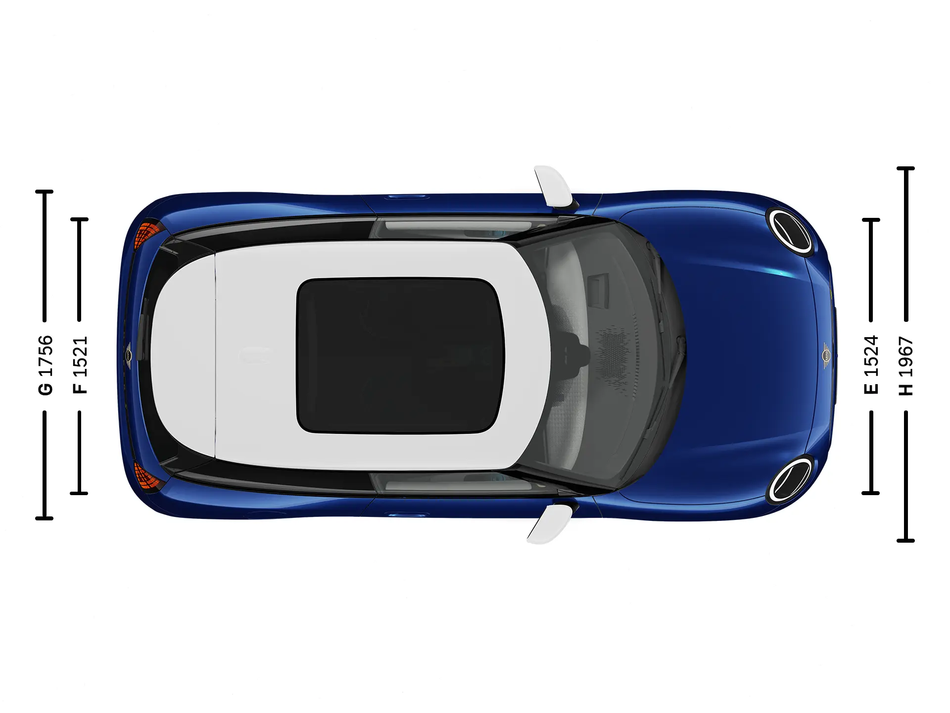 MINI Cooper Electric – Abmessungen Exterieur Ansicht von oben