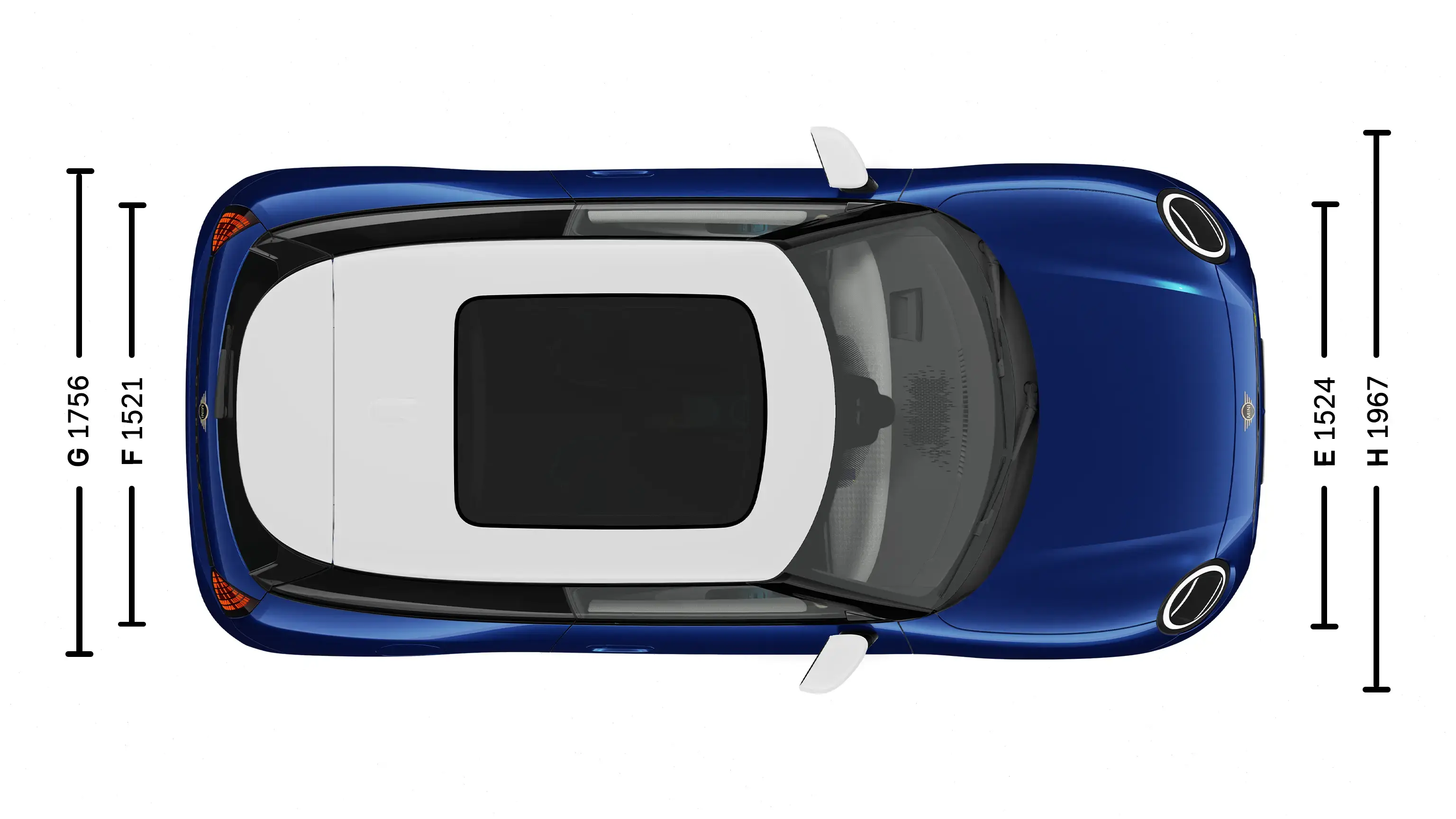 MINI Cooper Electric – Abmessungen Exterieur Ansicht von oben