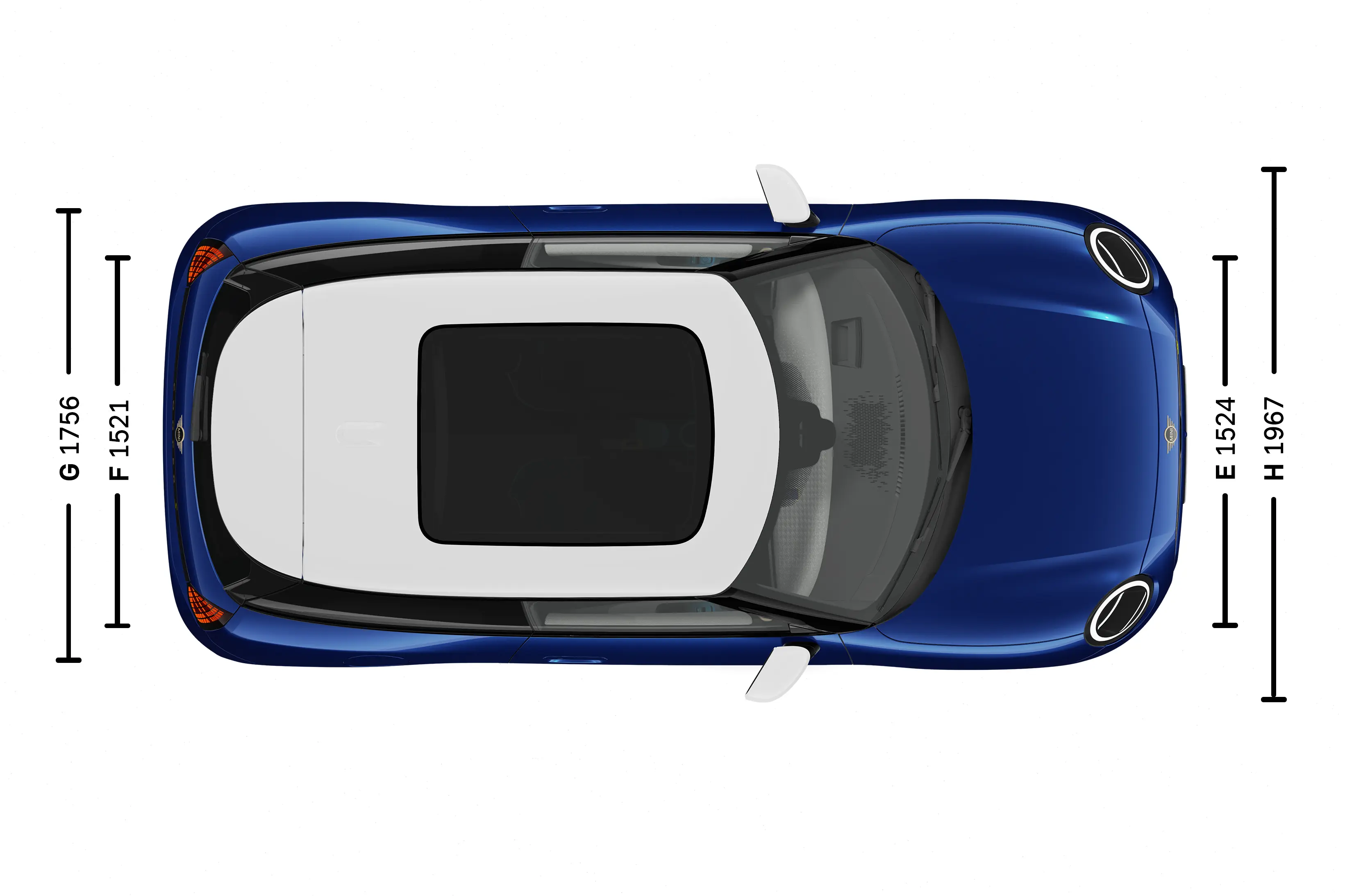 MINI Cooper Electric – Abmessungen Exterieur Ansicht von oben