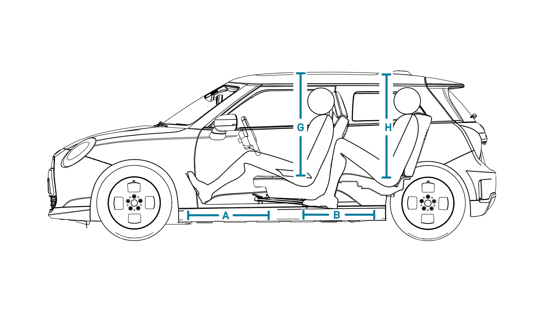 MINI Cooper Electric – Abmessungen Interieur Ansicht von der Seite