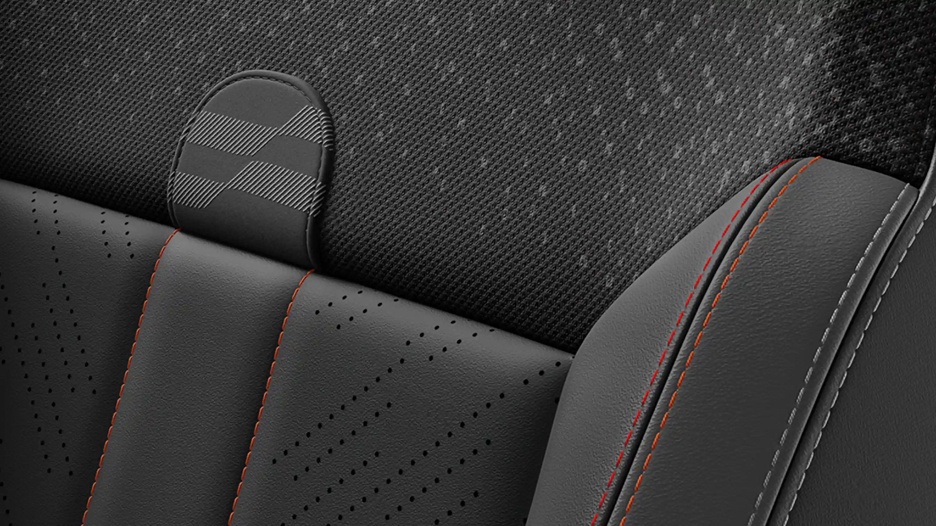 Ansicht des MINI Cooper Cabrio John Cooper Works Trim mit Sitzen Vescin/Strick Kombination in JCW Schwarz