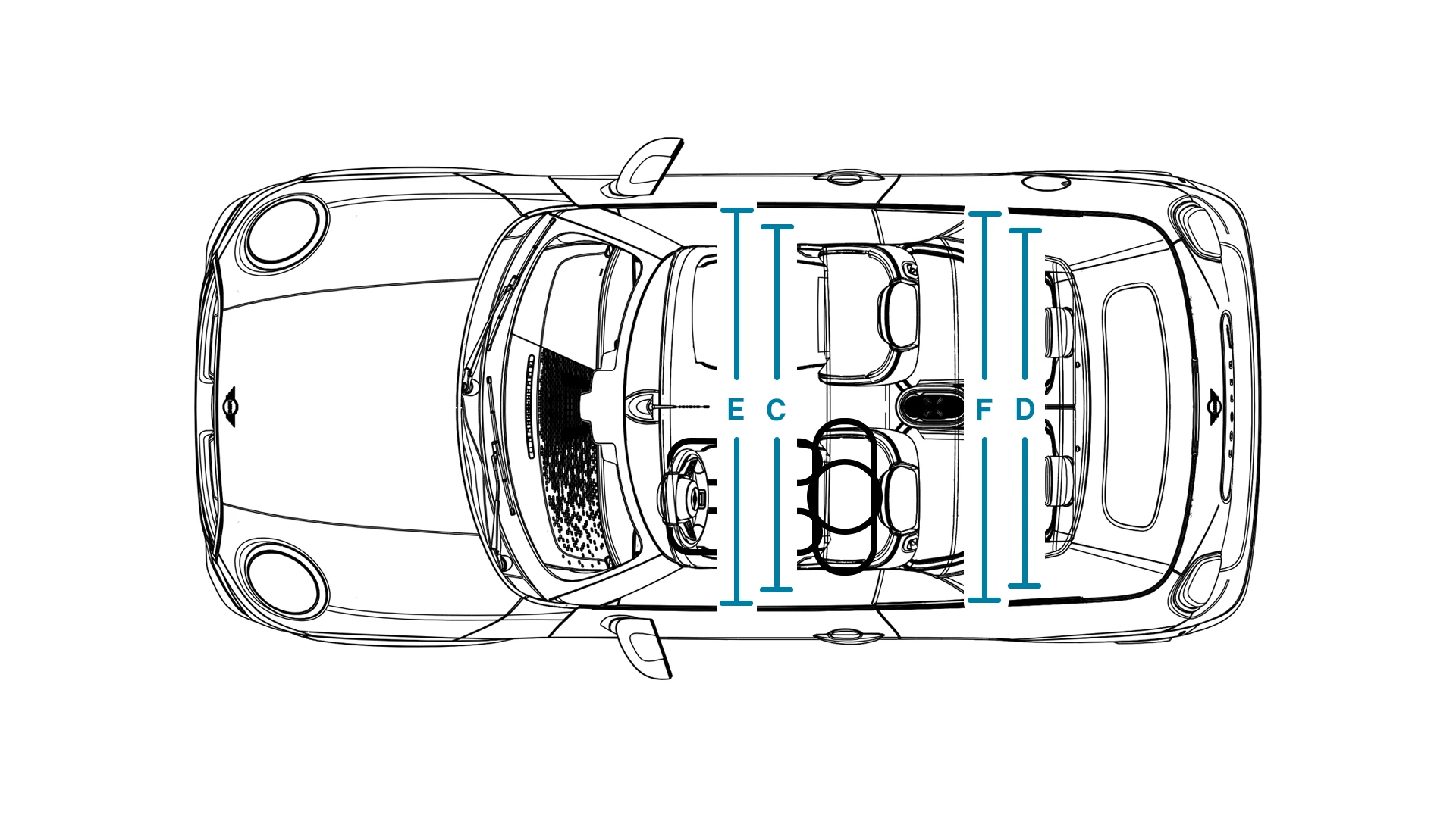 MINI Cooper Cabrio – Abmessungen Interieur Ansicht von oben