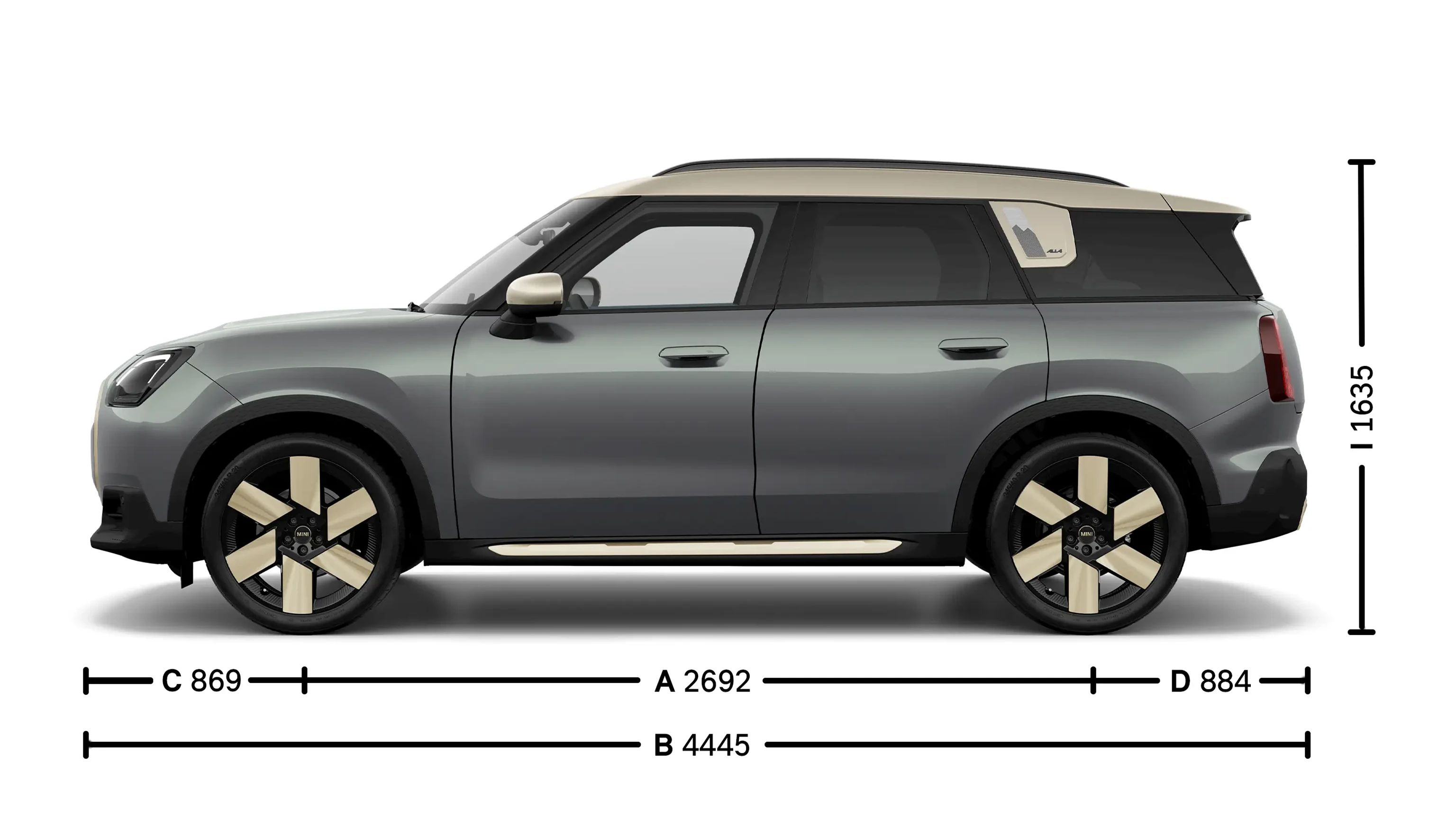 MINI Countryman Electric – Abmessungen Exterieur Ansicht von der Seite
