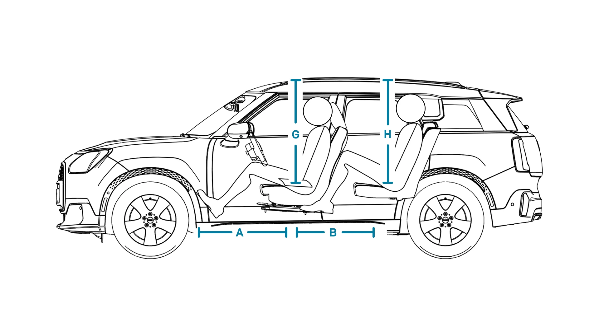 MINI Countryman Electric – Abmessungen Interieur Ansicht von der Seite