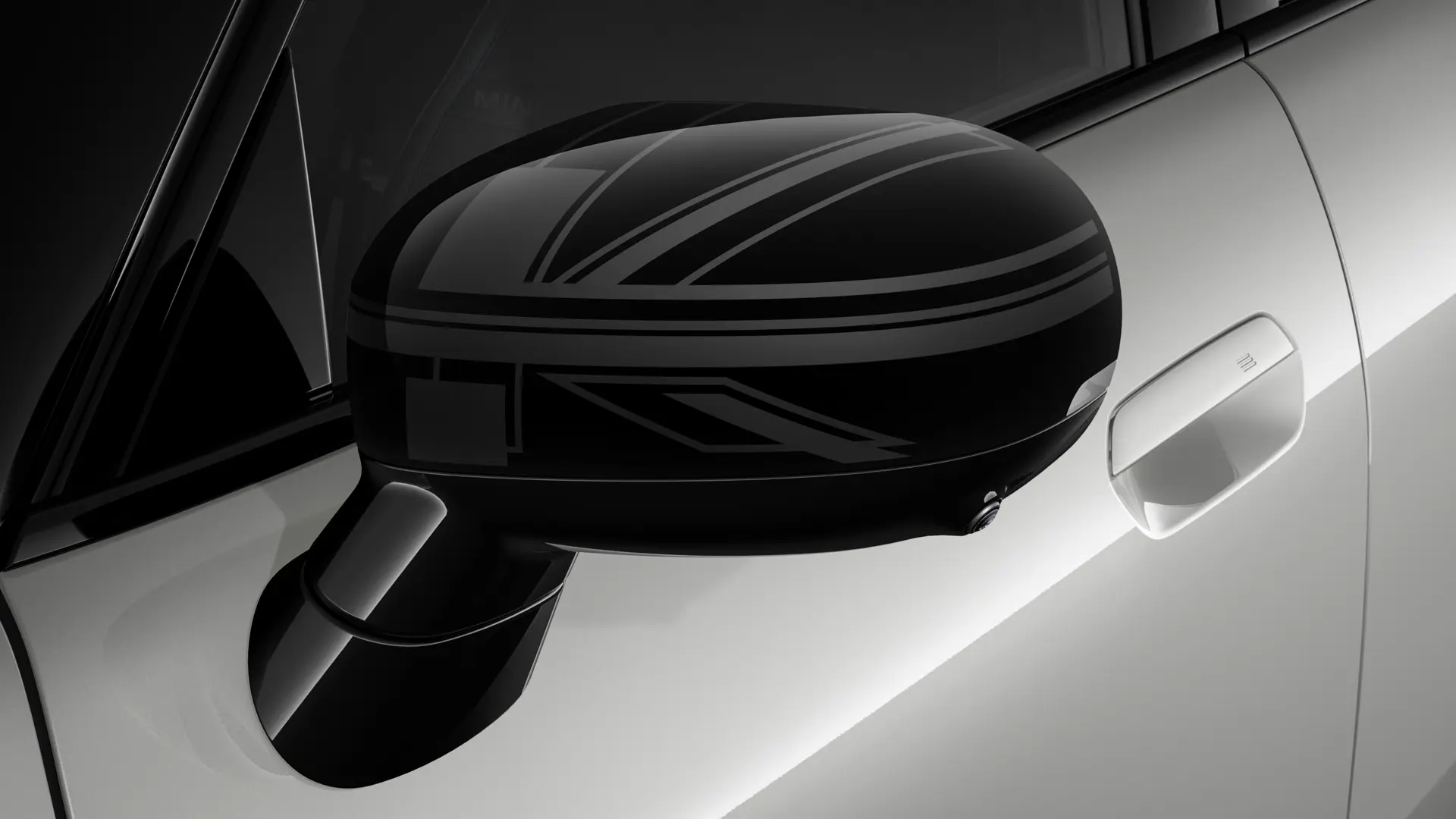 MINI Cooper 3-Türer in silber mit Außenspiegelkappe im Night Union Jack Design.