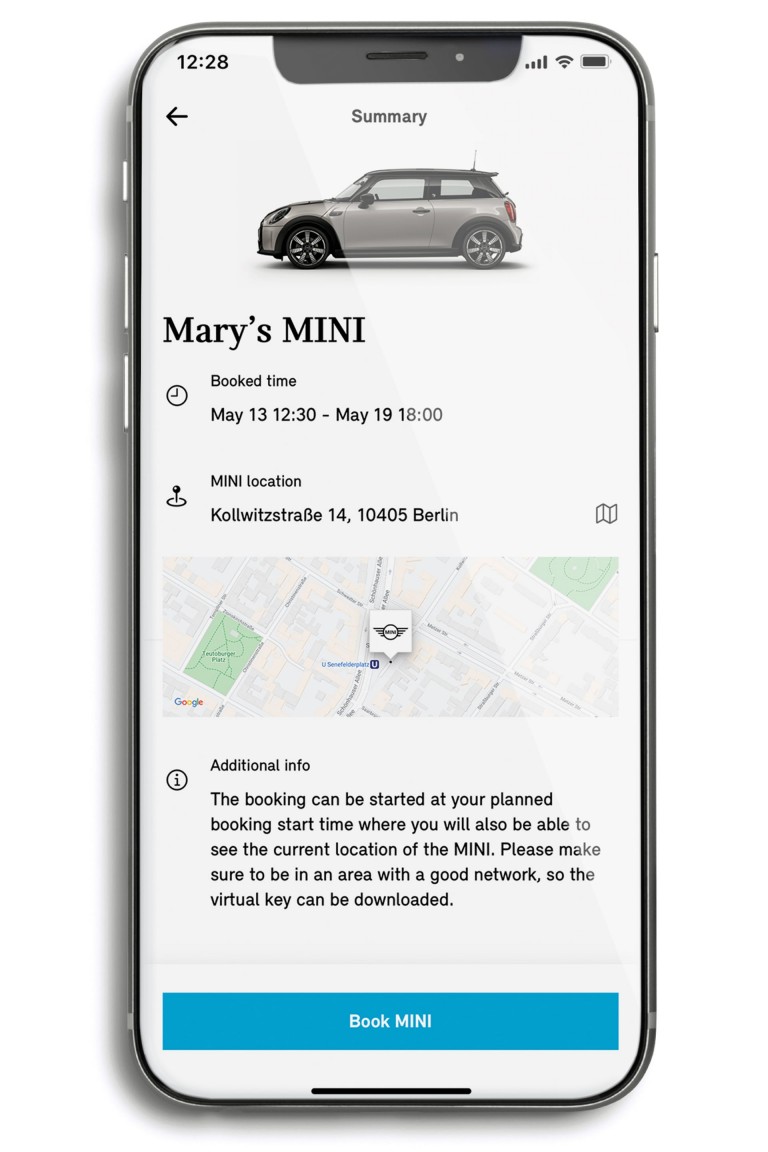 MINI Sharing – MINI Sharing App – Anzeige Fahrzeugstandort