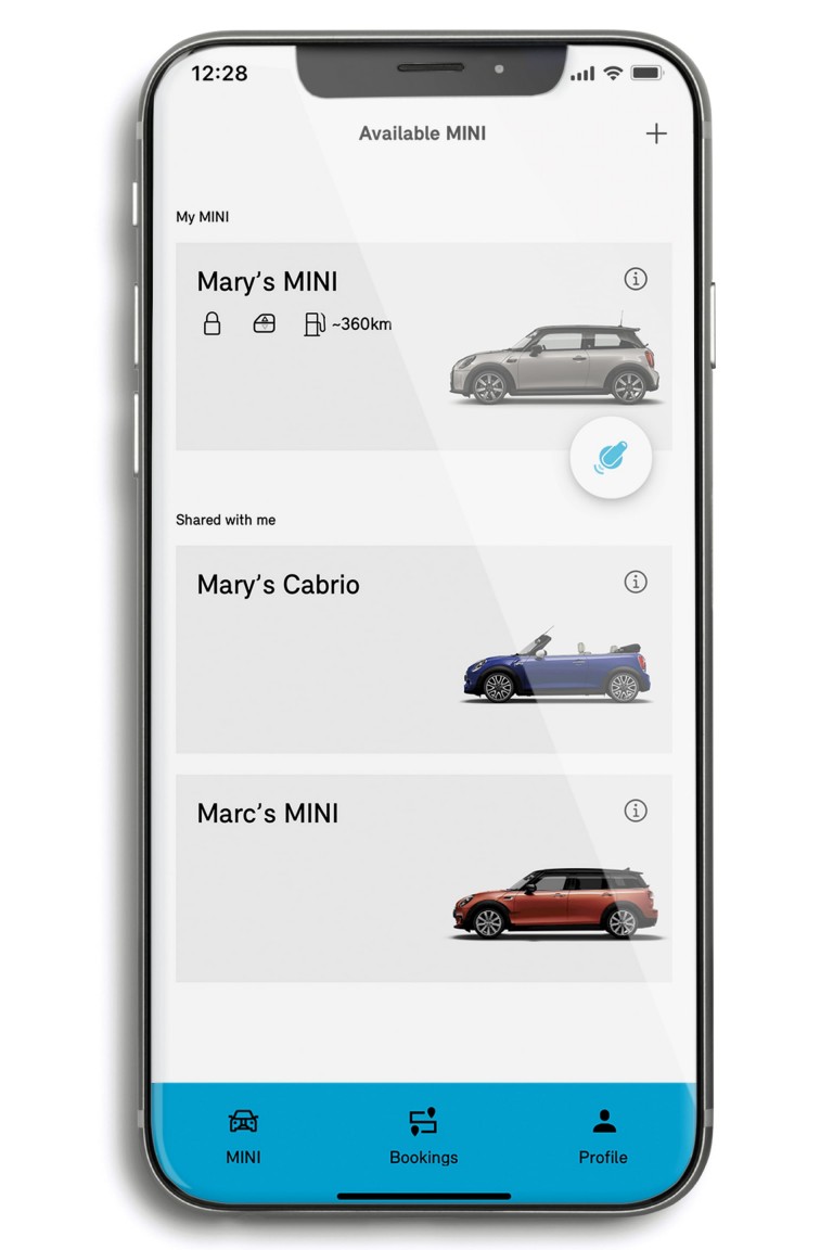 MINI Sharing – MINI Sharing App – Alle verfügbaren MINI auf Ihrem Smartphone-Screen.